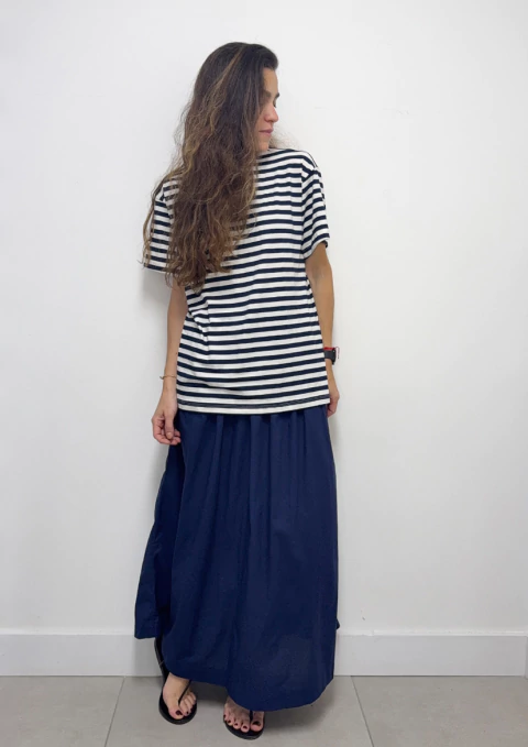 Maxi T-Shirt Listrada Azul e Branca - comprar online