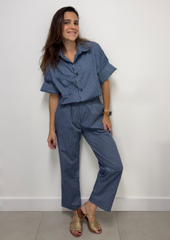 Calça Reta Denim Listrado - comprar online