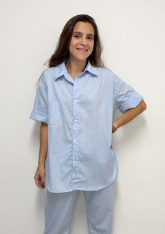 Camisa Oversized de Manga Curta Azul Algodão na internet