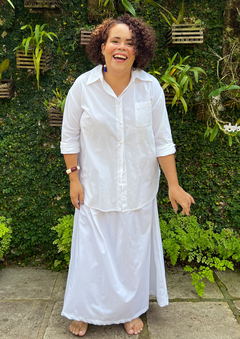 Camisa Manga Longa Oversized Tricoline Branca na internet