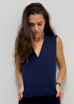 Colete De Malha Penteada Marinho - comprar online