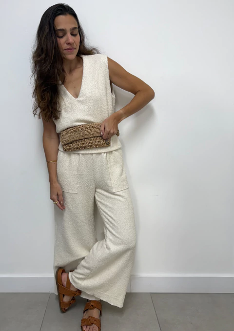 Pantacourt de Malha Tweed Off White - comprar online