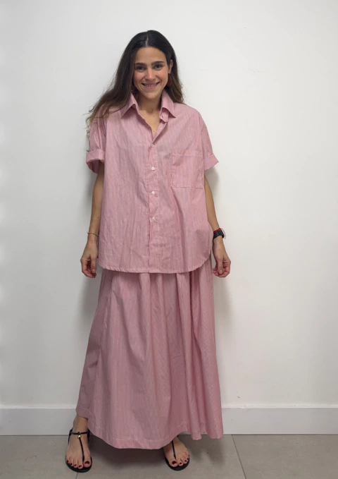 Camisa Manga Curta Listrada Vermelho e Branco - comprar online