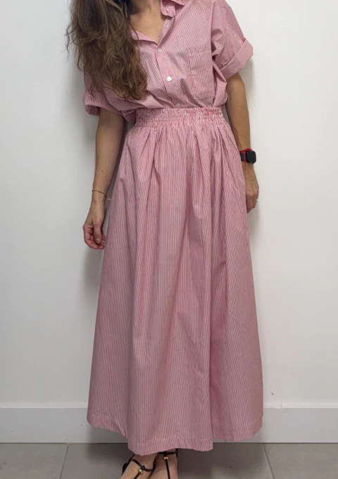 Saia de Tecido Listrada Vermelha e Branco - comprar online