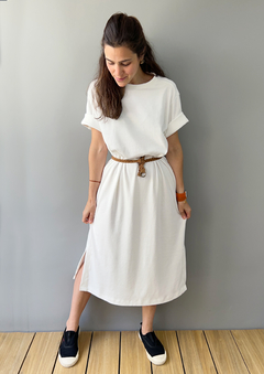 Vestido Midi Básico Em Malha De Algodão Com Fenda Off White na internet