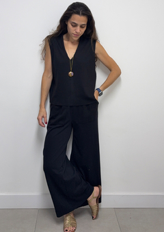 Pantacourt De Malha Penteada Preta - comprar online