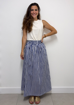 Saia de Tecido Listrado Azul e Branco - comprar online