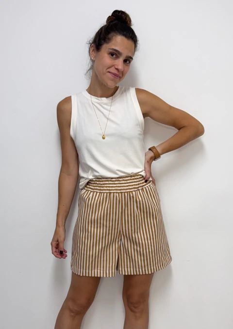 Bermuda de Tricoline Listrado Nude - comprar online