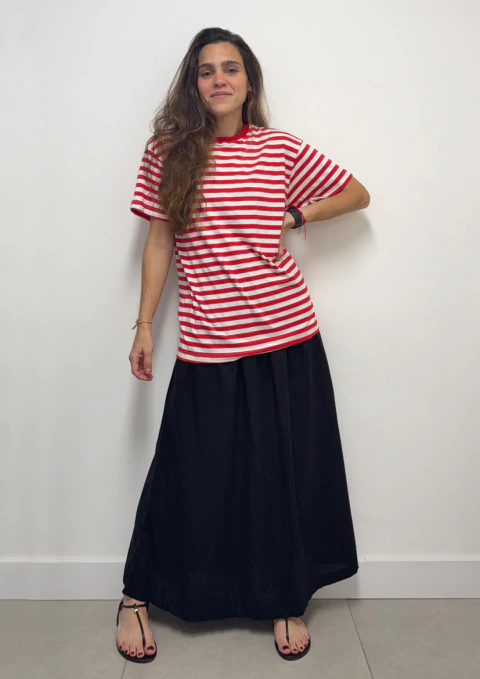 Maxi T-Shirt Listrada Vermelha e Branca - comprar online