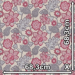 TECIDO IMPERMEÁVEL ASTURIAS 128 FLOR FOLHAS CINZA CREME - loja online