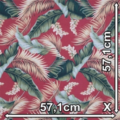TECIDO IMPERMEÁVEL ASTURIAS 145 FLOR FOLHAS VERMELHO E VERDE - loja online