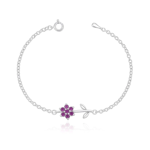Pulseira Flor cravejada rubelita - Prata 925 - comprar online