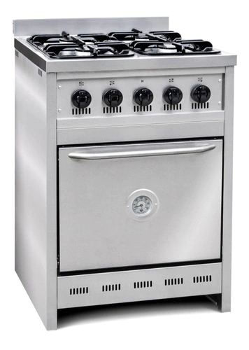 Cocina Industrial 4 Hornallas Acero Cf 55/60 Con Horno A Gas