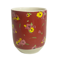 Cuenco para Té Bordo con Flores Amarillas y Rosa 900 ml