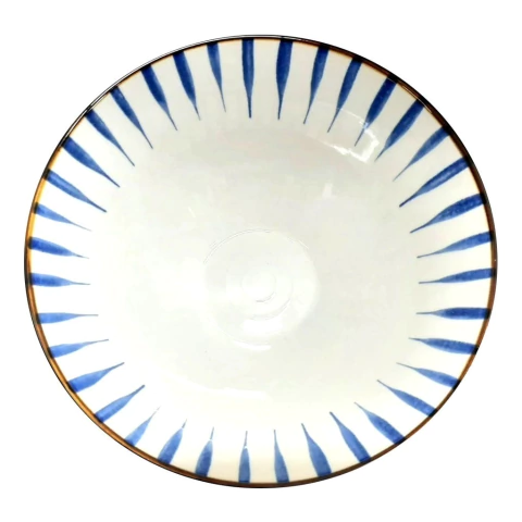 Bowl de Cerámica Oriental Blanco Rayas Azules 20 cm