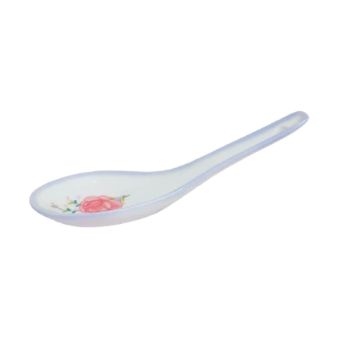Cuchara Oriental para Sopa Blanca con Flor Rosa 13 cm