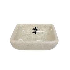 Recipiente para Salsa de Soja Beige Jaspeada con Kanji 7 cm