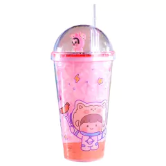 Vaso Acrilico Glitter Rosa con Luz Led - VARIOS MODELOS - GOCHISO MAYORISTA