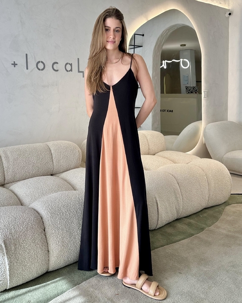 VESTIDO ANNA BICOLOR PRETO & CARAMELO