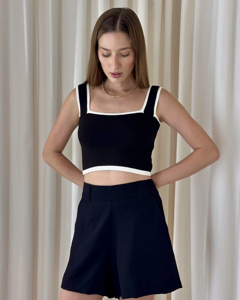 CROPPED PIXIE BICOLOR TRICOT PRETO & OFF