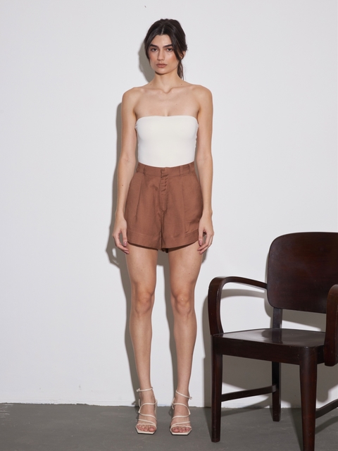 SHORT BEIRUTE LINHO MARROM