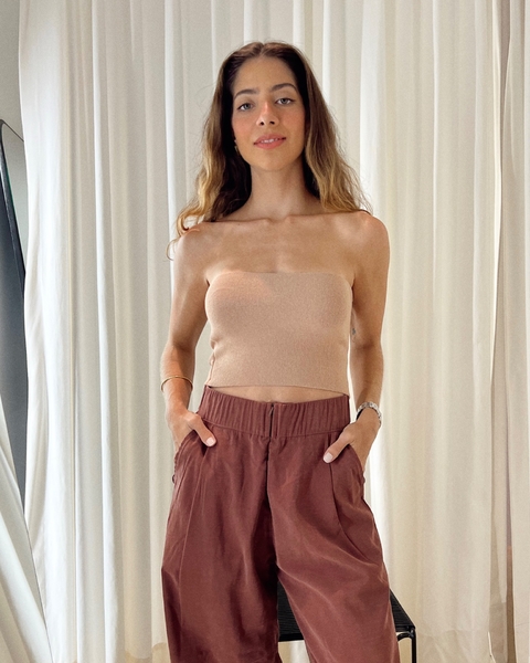 TOP FAIXA CARAMELO TRICOT