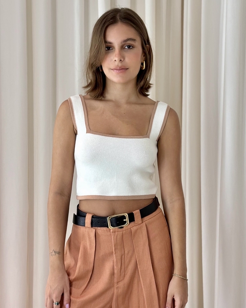 CROPPED PIXIE BICOLOR TRICOT OFF & CARAMELO