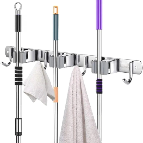 Suporte Gancho Multiuso Para Pendurar Vassouras Rodo Mop Organizador Inox Wbcom