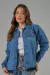 Jaqueta Jeans Feminina com Bordado Manual em Pedra E Renda de Bilro E Grafite - comprar online