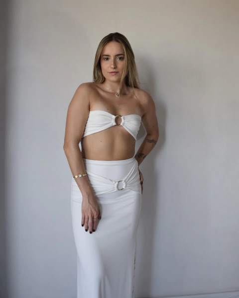 Imagem do Conjunto Cropped Eugênia com argola + Saia Eugênia com argola e fenda