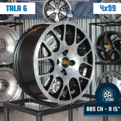 Jogo de Rodas KR G10 Réplica BBS Aro 15" Tala 6 Preto Diamantado / 4 Furos (4x99)
