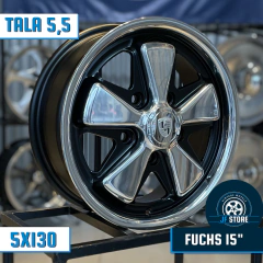 Jogo de Rodas Raw Classics Réplica Porsche 911 Fuchs Aro 15 Tala 5,5 Preta Com Polido / 5 Furos (5x130)