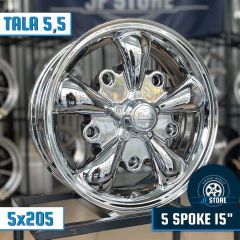 Jogo de Rodas 5 Spoke Aro 15 Tala 5,5 Vacuum Chrome Importada / 5 Furos (5x205)