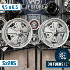 Jogo de Rodas Raw Classics Réplica Porsche 911 Fuchs Aro 15 Tala 4,5 e 6,5 Prata / 5 Furos (5x205)