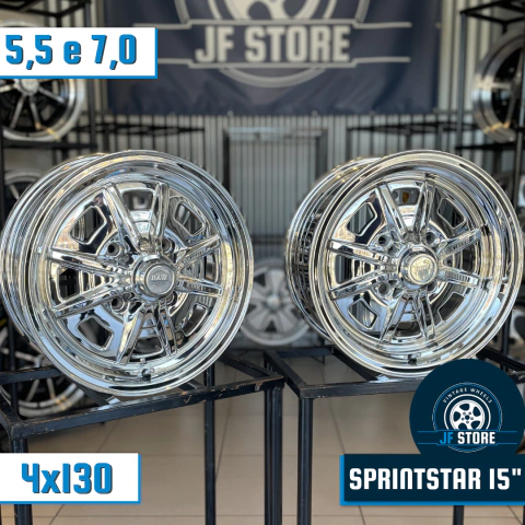 Jogo de Rodas Raw Classics Sprintstar Aro 15 Talas 5,5 e 7,0 Vacuum Chrome Importada / 4 Furos (4x130)