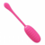 Vibrador Bullet Via APP em formato oval, cor rosa, com textura ondulada e botão de controle.