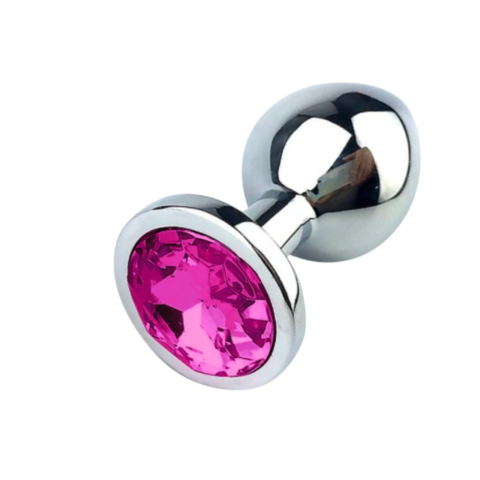 Plug anal redondo pequeno na cor pink com detalhe em cristal