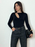 Body Manga Longa Decote Assimétrico - Preto - comprar online
