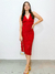 Vestido Midi Vermelho Tricot Rendas - MAEMI STORE