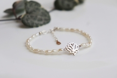 Pulseira Pérolas e Flor de Lótus - Prata 925