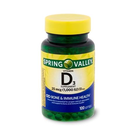 Spring Valley - Vitamina D3 - 1,000IU 25mcg - 100 cápsulas