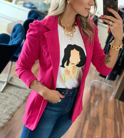 BLAZER ALFAIATARIA CAMILA NO NEOCREPE COM MANGA PRINCESA( COR PINK)