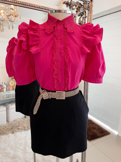 CAMISA MB MARGARETH NO TRICOLINE / D/ EM RENDA GUIPIR( ESCOLHA SUA COR E TAMANHO)