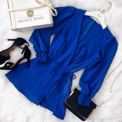 Macaquinho Dijon No crepe Duna/Zíper atrás/Manga Longa ( COR AZUL BIC)