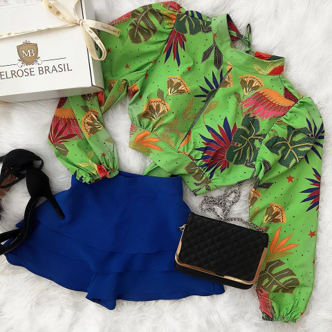 SHORT SAIA MB FABIANE NO CREPE ALFAIATARIA (COR AZUL ROYAL)