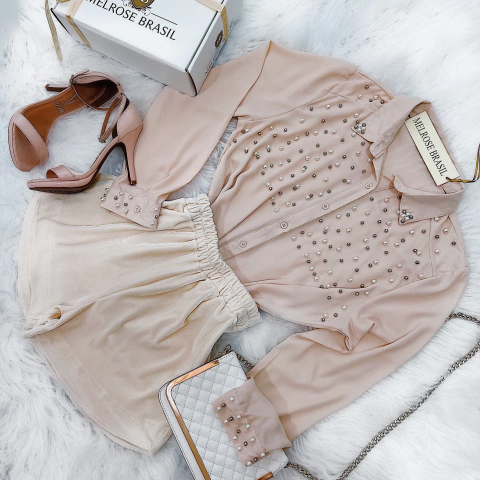 Short Boxer Láis no veludo cristal c/ elastano( Cor Creme)