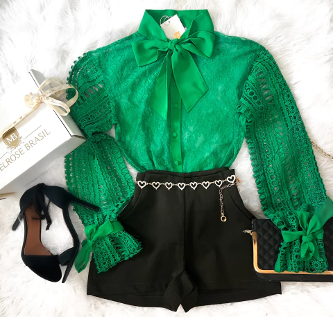 Camisa Deluxe LUCIANA TODA EM RENDA/MANGA EM GUIPIR( ESCOLHA SEU TAMANHO E SUA COR)