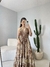 Vestido Indiano Vídea Longo na Seda/Detalhes Gold ( Estampa abstrata tons marrom/terrosos) - Melrose Brasil | Conectada com Você