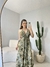 Vestido Indiano Vídea Longo na Seda/Detalhes Gold ( Estampa abstrata tons verde) - Melrose Brasil | Conectada com Você