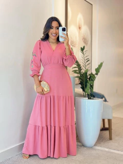 101 - Vestido Gola V | Manga Bordada